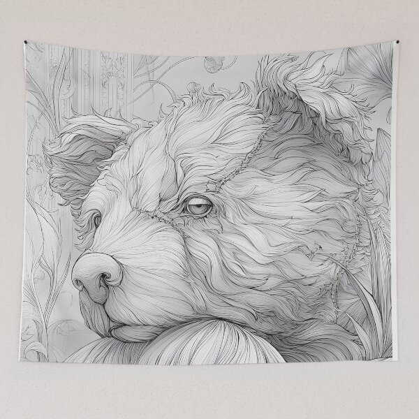 Item preview, Detailed Teddy Bear Portrait With Botanical Linework designed and sold by Shoot-The-Moon.