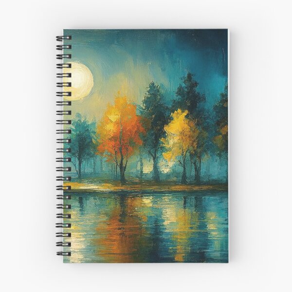 Item preview, Moonlit Autumn Trees by the Water – Night Landscape Art designed and sold by Joey Santiago.