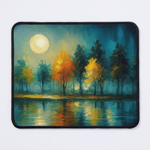 Item preview, Moonlit Autumn Trees by the Water – Night Landscape Art designed and sold by Joey Santiago.