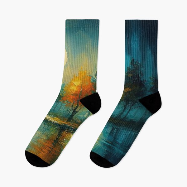 Item preview, Moonlit Autumn Trees by the Water – Night Landscape Art designed and sold by Joey Santiago.