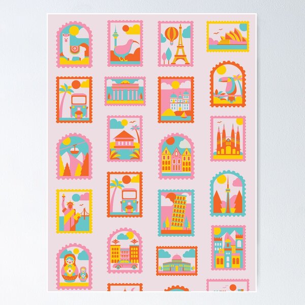 Item preview, Global Getaway Stamp Art - Sunset Sorbet designed and sold by PunjabanJatti.