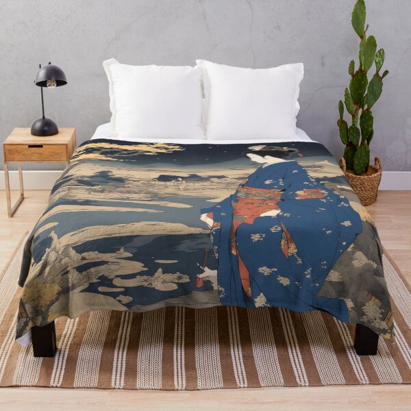 Item preview, Vintage Japanese geisha in blue kimono  waiting at night designed and sold by Coolparrotgirl.