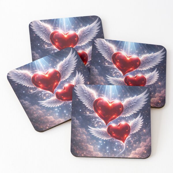 Item preview, Divine Love: Winged Crimson Hearts Under Starlight designed and sold by Dreamy Armine Art.
