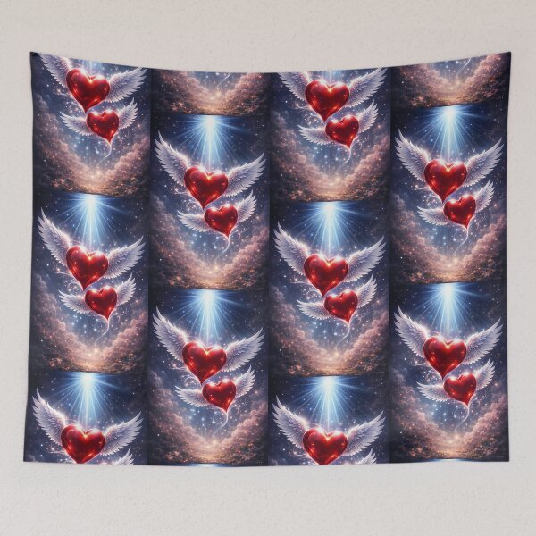 Item preview, Divine Love: Winged Crimson Hearts Under Starlight designed and sold by Dreamy Armine Art.