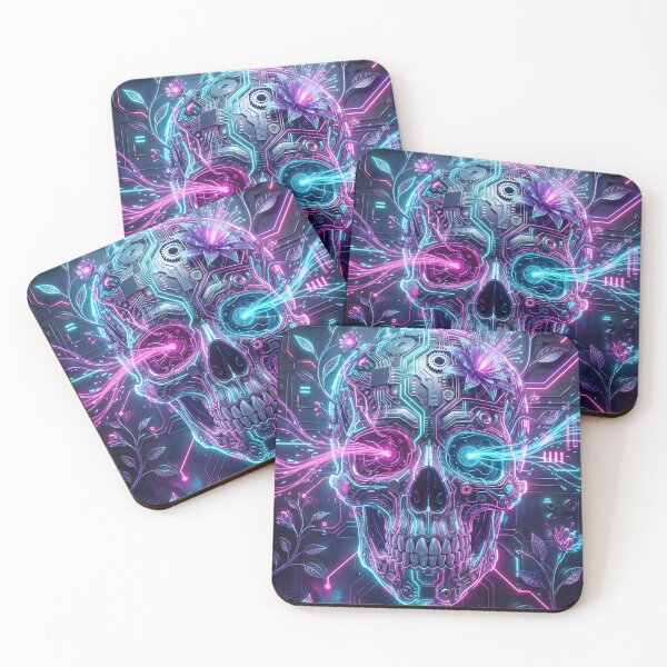 Item preview,  Cyberpunk Biomechanical Skull Neon Floral 2026 designed and sold by MarCinu Art.