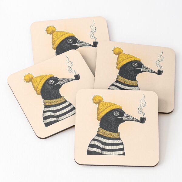 Item preview, The Academic Smoking Crow – Linocut Style Illustration designed and sold by PriyaMagic.