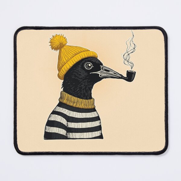 Item preview, The Academic Smoking Crow – Linocut Style Illustration designed and sold by PriyaMagic.
