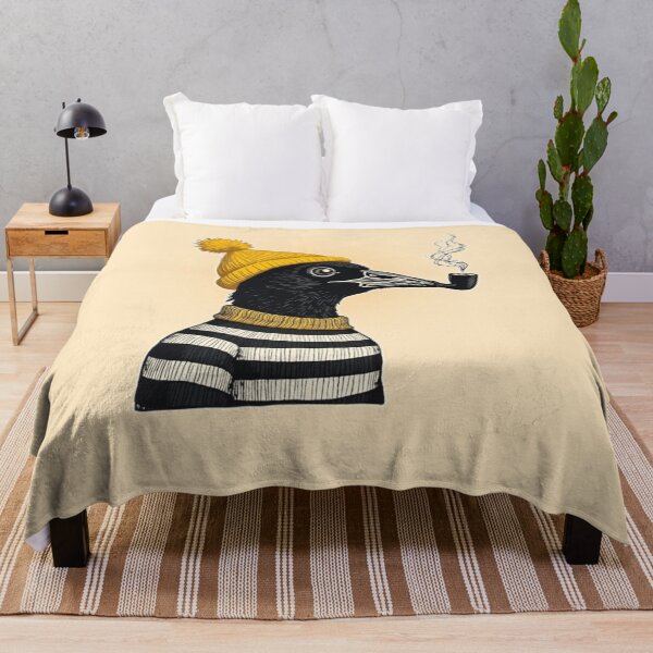 Item preview, The Academic Smoking Crow – Linocut Style Illustration designed and sold by PriyaMagic.