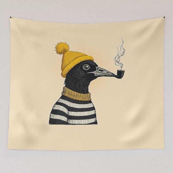 Item preview, The Academic Smoking Crow – Linocut Style Illustration designed and sold by PriyaMagic.