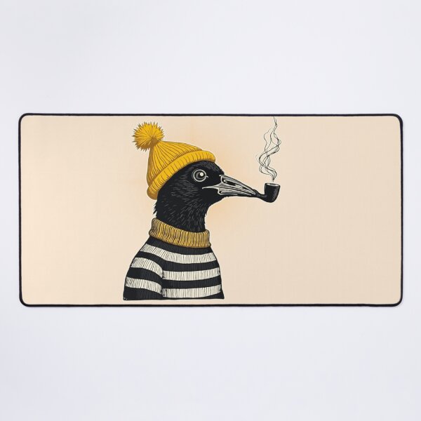 Item preview, The Academic Smoking Crow – Linocut Style Illustration designed and sold by PriyaMagic.
