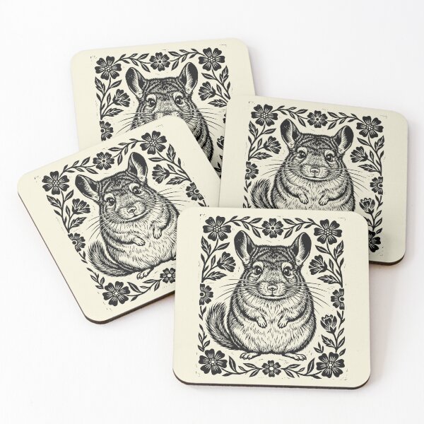 Item preview, Floral Chinchilla Linocut Style Rodent Forestcore  designed and sold by Y-Vibes.