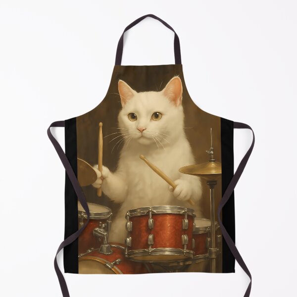 Item preview, White Cat Drumming On A Drum Set designed and sold by adibhyper.
