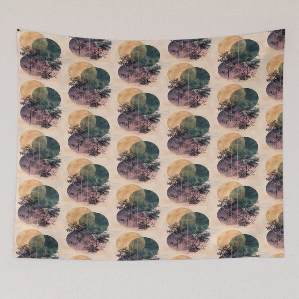 Item preview, Drawing of Colorful Circles Embrace Forest Silhouettes  designed and sold by NivyasArtistry.