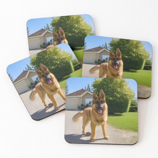 Item preview, German Shepherd in Suburban Driveway - Family Dog Portrait Art Print designed and sold by CanineCourier.