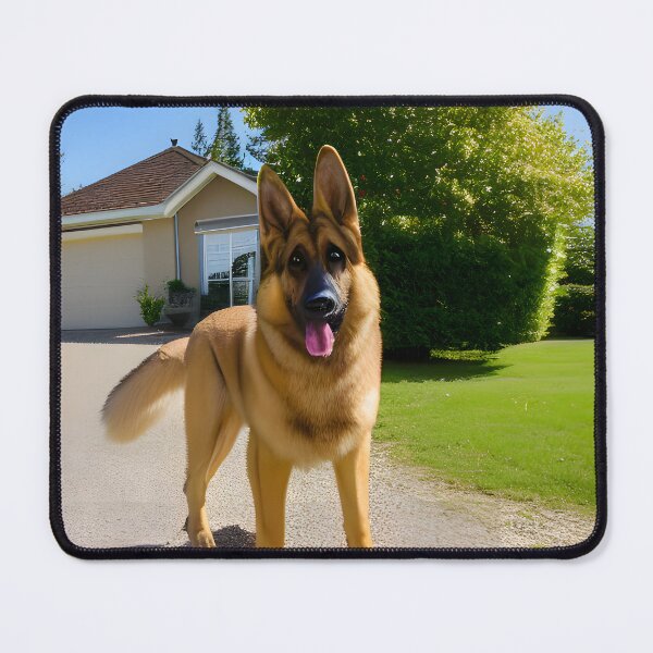 Item preview, German Shepherd in Suburban Driveway - Family Dog Portrait Art Print designed and sold by CanineCourier.