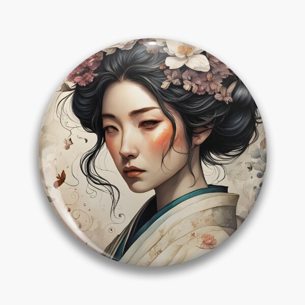 Item preview, Traditional Japanese Geiko portrait, painting, floral, vintage designed and sold by Coolparrotgirl.