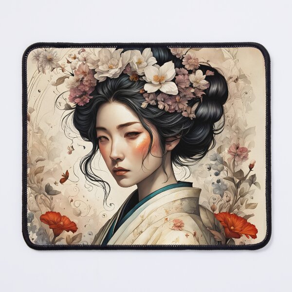 Item preview, Traditional Japanese Geiko portrait, painting, floral, vintage designed and sold by Coolparrotgirl.