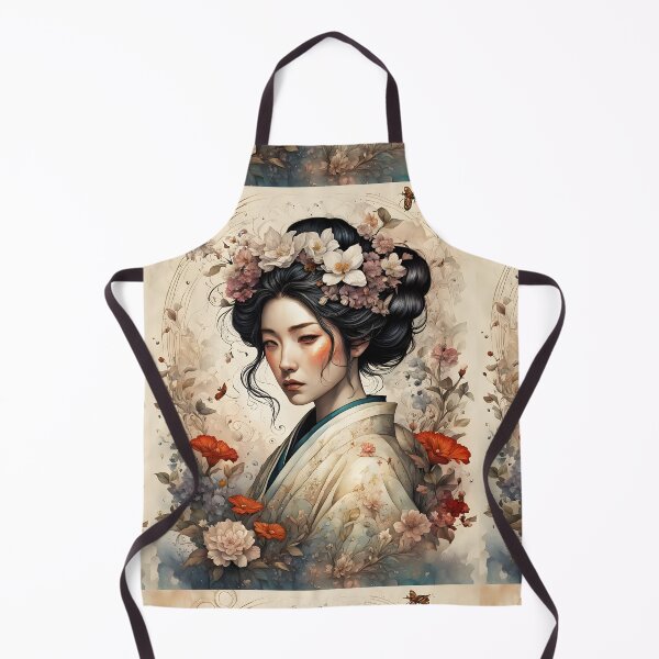 Item preview, Traditional Japanese Geiko portrait, painting, floral, vintage designed and sold by Coolparrotgirl.