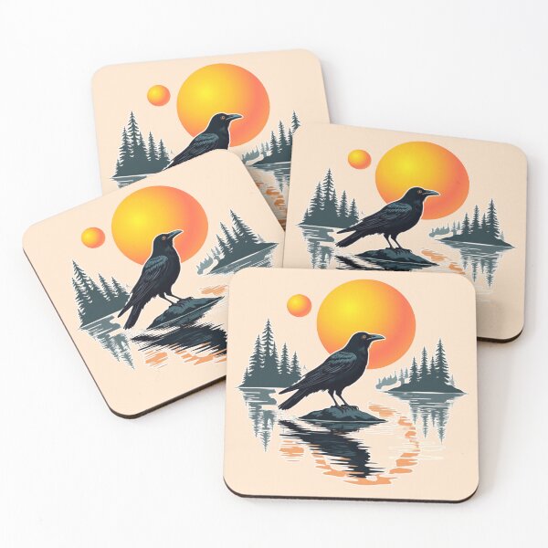 Item preview, Crow Reflection - Golden Waters: Raven and Pine Forest Glow designed and sold by PriyaMagic.