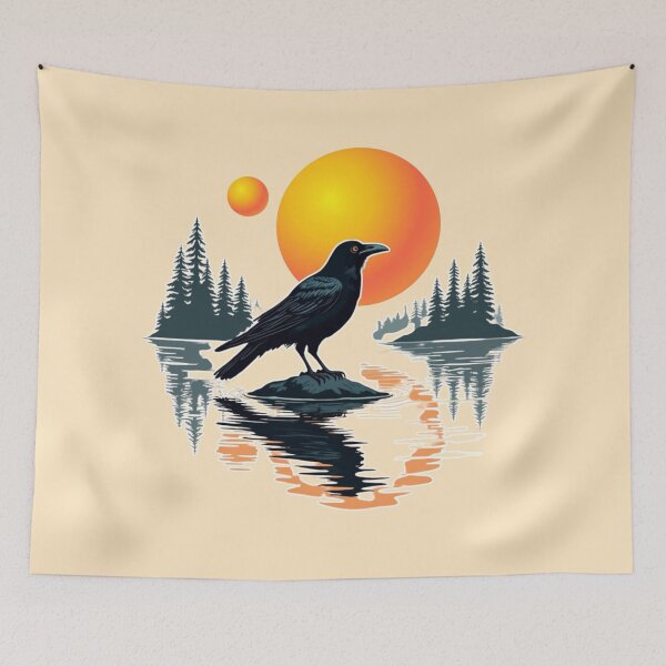 Item preview, Crow Reflection - Golden Waters: Raven and Pine Forest Glow designed and sold by PriyaMagic.