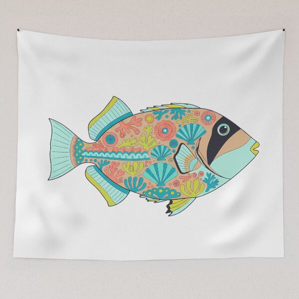 Item preview, Colorful Picasso Triggerfish – Folk Art by heidiannemorris © designed and sold by FOLK ART FUSION by heidiannemorris.