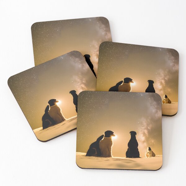 Item preview, Three Dogs Under Milky Way - Golden Starry Night Winter Silhouette Art designed and sold by CanineCourier.