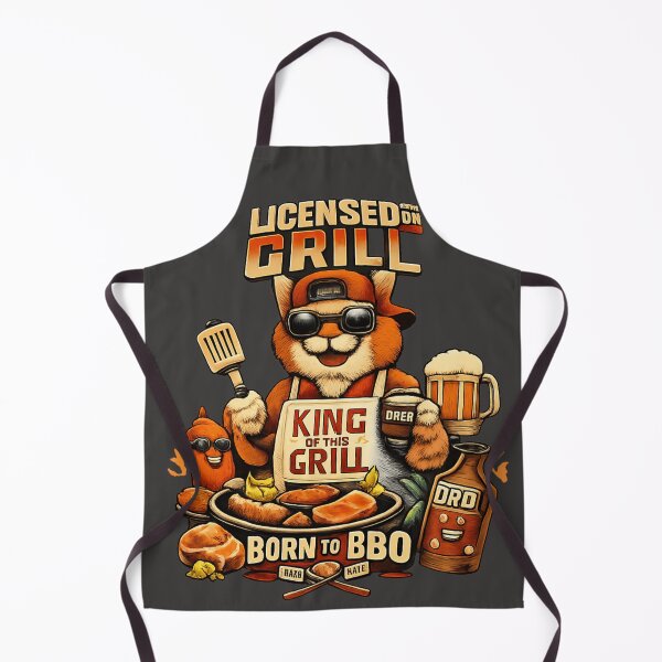 Item preview, Licensed to Grill – King of This Grill | Born to BBQ Funny BBQ Raccoon Apron designed and sold by zackcreative.