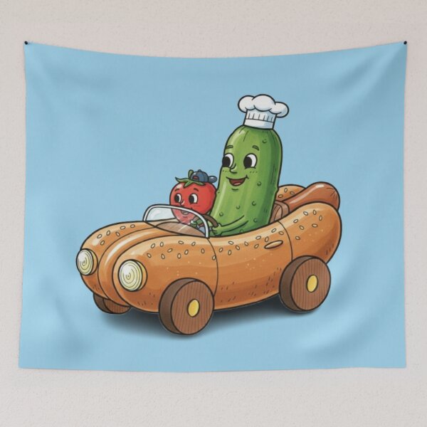 Item preview, Whimsical Food Ride – Pickle & Tomato Adventure designed and sold by Dogandesighn.
