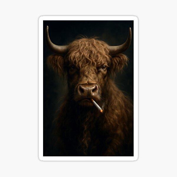 cow smoking a cigarette Smoking Highland Cow Stickers for Sale