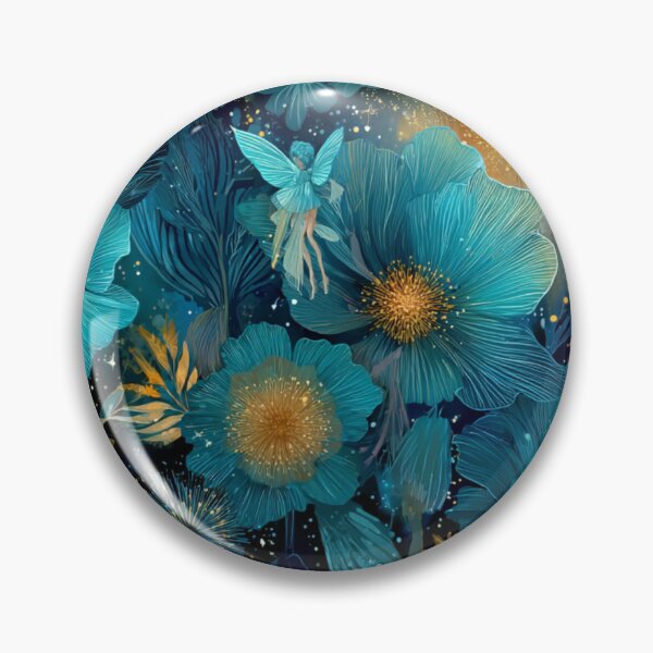 Item preview, Enchanted Midnight Garden - Teal & Gold Magical Flora & Fairies Pattern designed and sold by Ewa Miller.