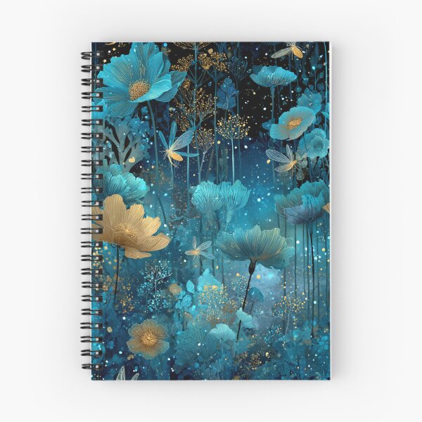 Item preview, Enchanted Midnight Garden - Teal & Gold Magical Flora & Fairies Pattern designed and sold by Ewa Miller.