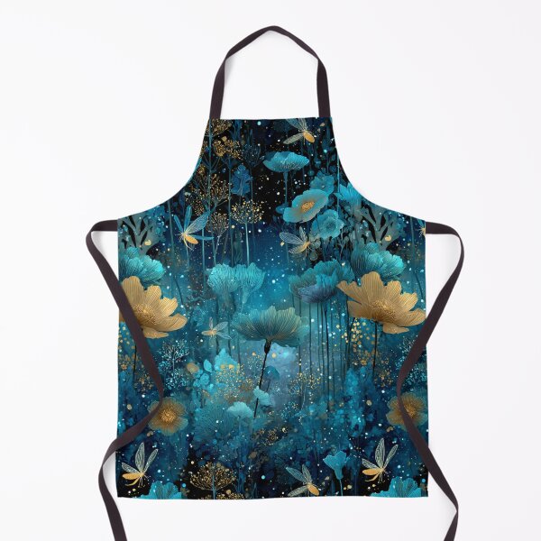 Item preview, Enchanted Midnight Garden - Teal & Gold Magical Flora & Fairies Pattern designed and sold by Ewa Miller.