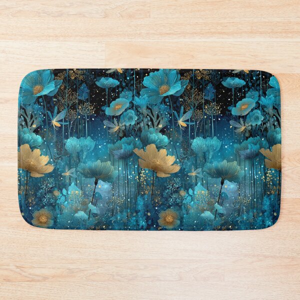 Item preview, Enchanted Midnight Garden - Teal & Gold Magical Flora & Fairies Pattern designed and sold by Ewa Miller.