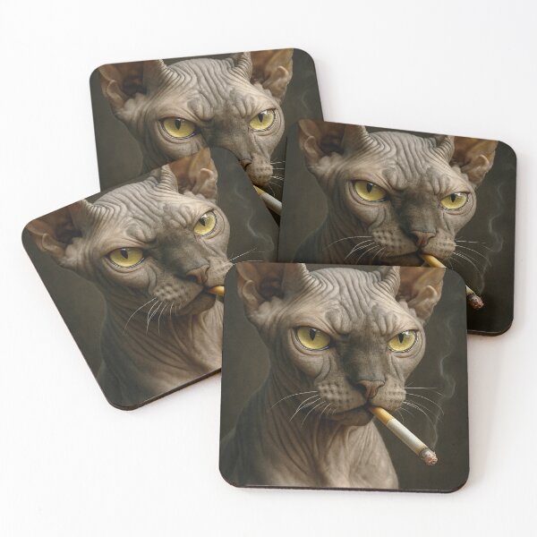 Item preview, Cool Sphynx Cat Smoking Cigarette Noir Portrait designed and sold by vk09.