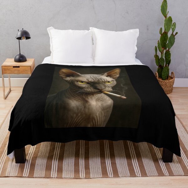 Item preview, Cool Sphynx Cat Smoking Cigarette Noir Portrait designed and sold by vk09.