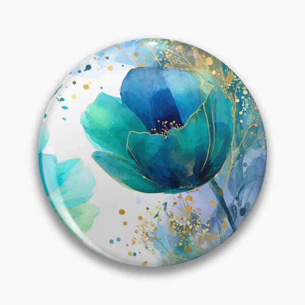 Item preview, Golden Teal Watercolor Bloom - Elegant Azure Floral Art with Gold Ink designed and sold by Ewa Miller.