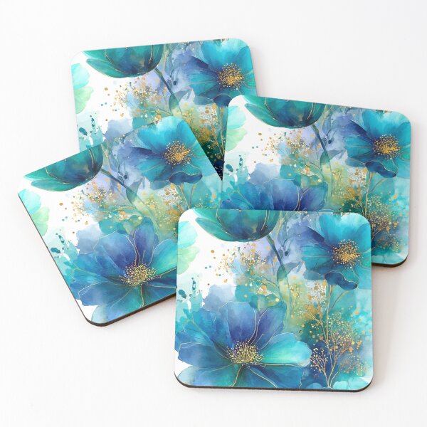 Item preview, Golden Teal Watercolor Bloom - Elegant Azure Floral Art with Gold Ink designed and sold by Ewa Miller.