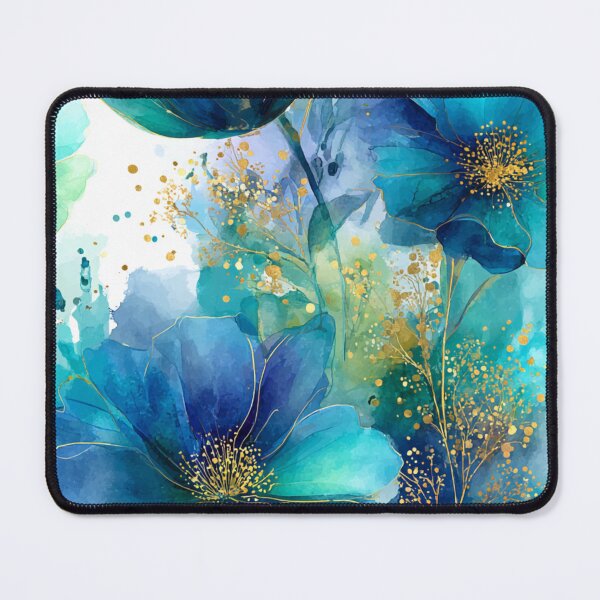Item preview, Golden Teal Watercolor Bloom - Elegant Azure Floral Art with Gold Ink designed and sold by Ewa Miller.