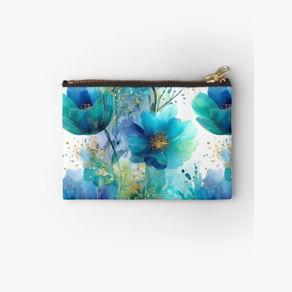Item preview, Golden Teal Watercolor Bloom - Elegant Azure Floral Art with Gold Ink designed and sold by Ewa Miller.