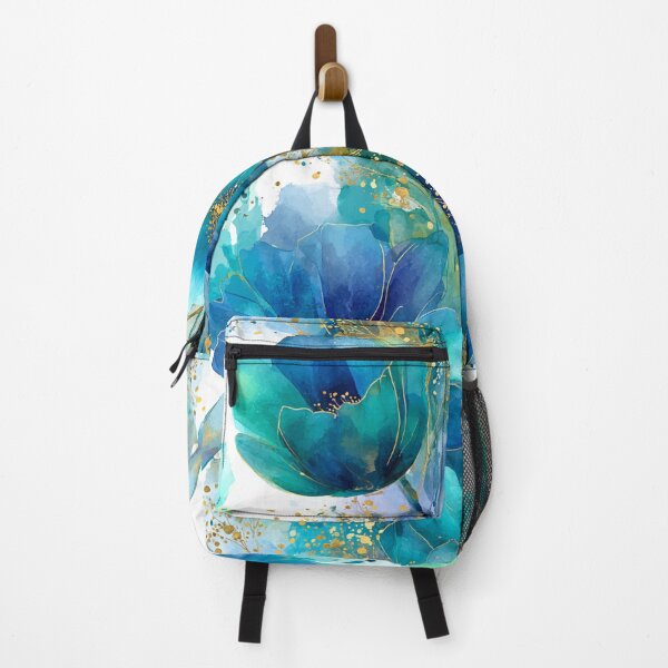 Item preview, Golden Teal Watercolor Bloom - Elegant Azure Floral Art with Gold Ink designed and sold by Ewa Miller.