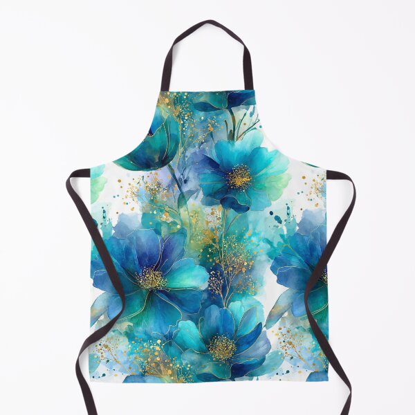 Item preview, Golden Teal Watercolor Bloom - Elegant Azure Floral Art with Gold Ink designed and sold by Ewa Miller.