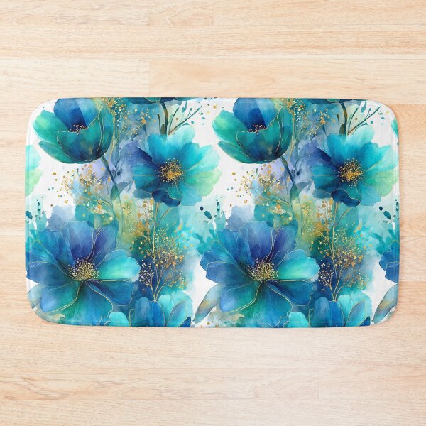 Item preview, Golden Teal Watercolor Bloom - Elegant Azure Floral Art with Gold Ink designed and sold by Ewa Miller.