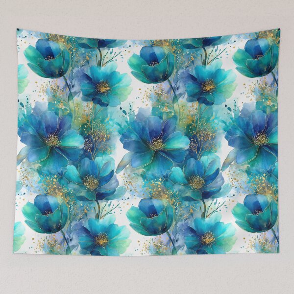 Item preview, Golden Teal Watercolor Bloom - Elegant Azure Floral Art with Gold Ink designed and sold by Ewa Miller.