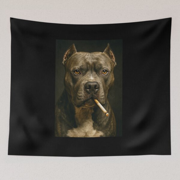 Item preview, Cool Pitbull Smoking Cigarette Noir Dog Portrait designed and sold by vk09.