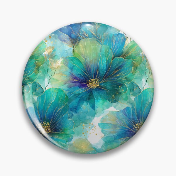 Item preview, Golden Teal Watercolor Bloom - Elegant Azure Floral Art with Gold Ink designed and sold by Ewa Miller.