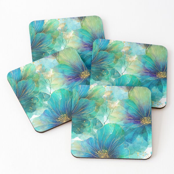 Item preview, Golden Teal Watercolor Bloom - Elegant Azure Floral Art with Gold Ink designed and sold by Ewa Miller.
