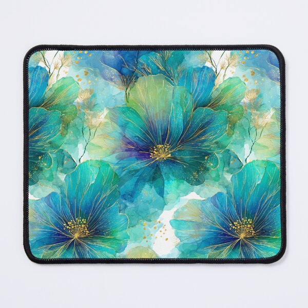 Item preview, Golden Teal Watercolor Bloom - Elegant Azure Floral Art with Gold Ink designed and sold by Ewa Miller.