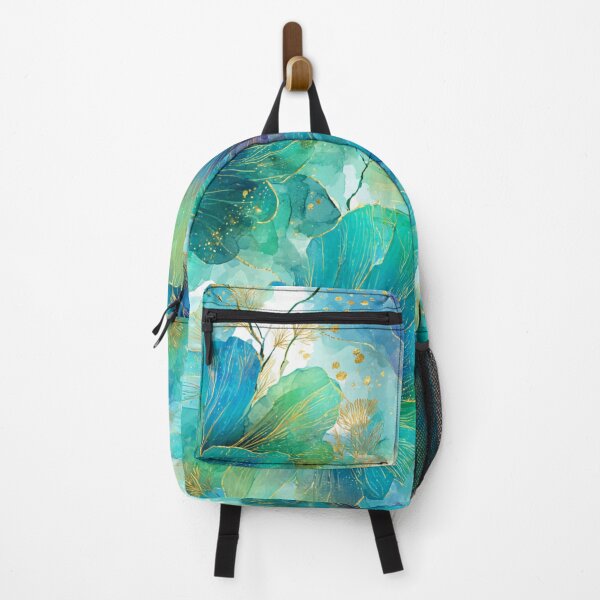 Item preview, Golden Teal Watercolor Bloom - Elegant Azure Floral Art with Gold Ink designed and sold by Ewa Miller.