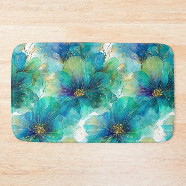 Item preview, Golden Teal Watercolor Bloom - Elegant Azure Floral Art with Gold Ink designed and sold by Ewa Miller.