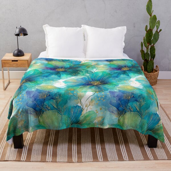 Item preview, Golden Teal Watercolor Bloom - Elegant Azure Floral Art with Gold Ink designed and sold by Ewa Miller.